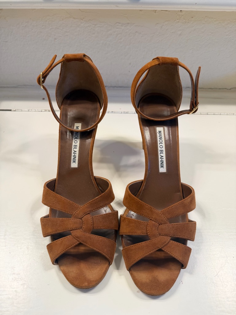 Manolo Blahnik Tan Suede Strappy Anklestrap Heels